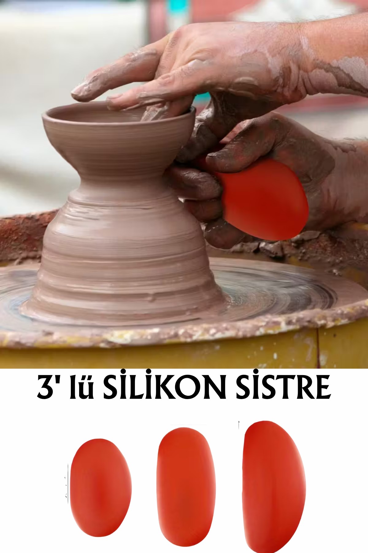 Silikon Sistre Fil Kulağı 3'lü Set (Kil, Çömlek Yapımı)