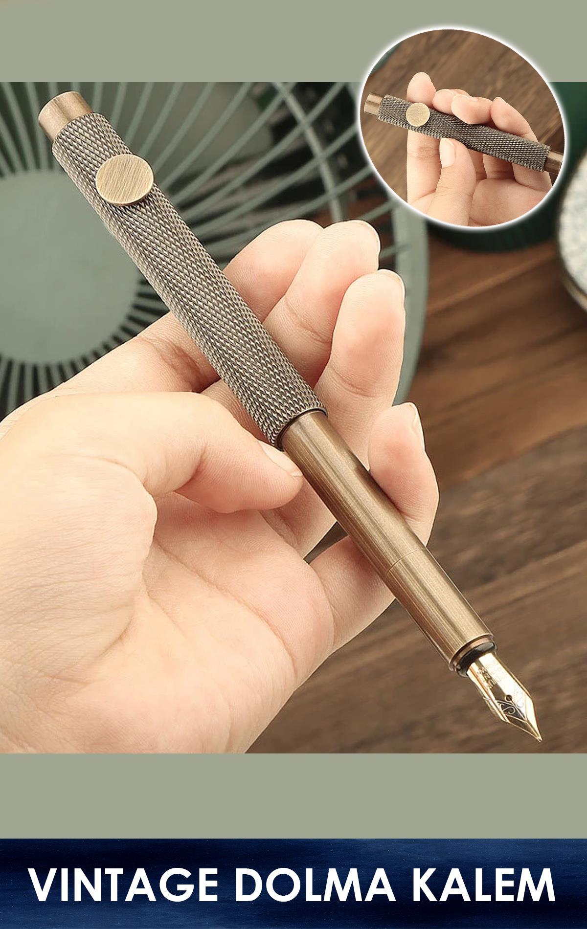 Vintage Dolma Kalem Pirinç - 1mm + Kartuş Hediyeli