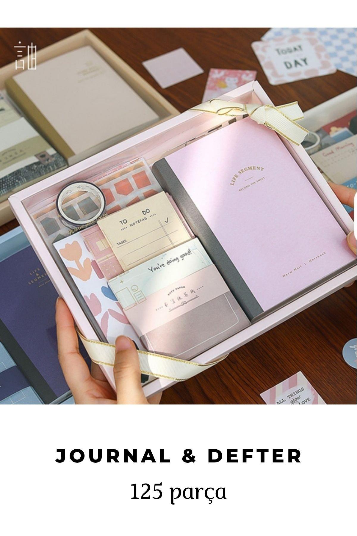 Vintage Journal Defter Hediye Seti, 125 Parça Scrapbook Set (Pink Serisi)