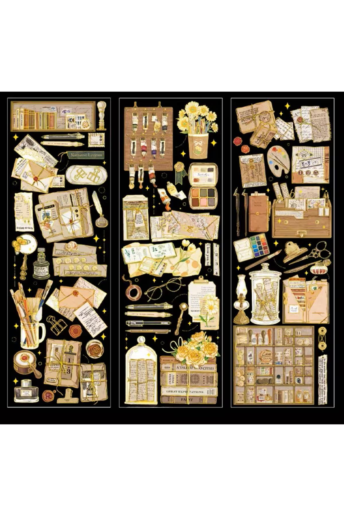 Vintage Scrapbook Sticker, 3 yaprak Sanatsal Seri