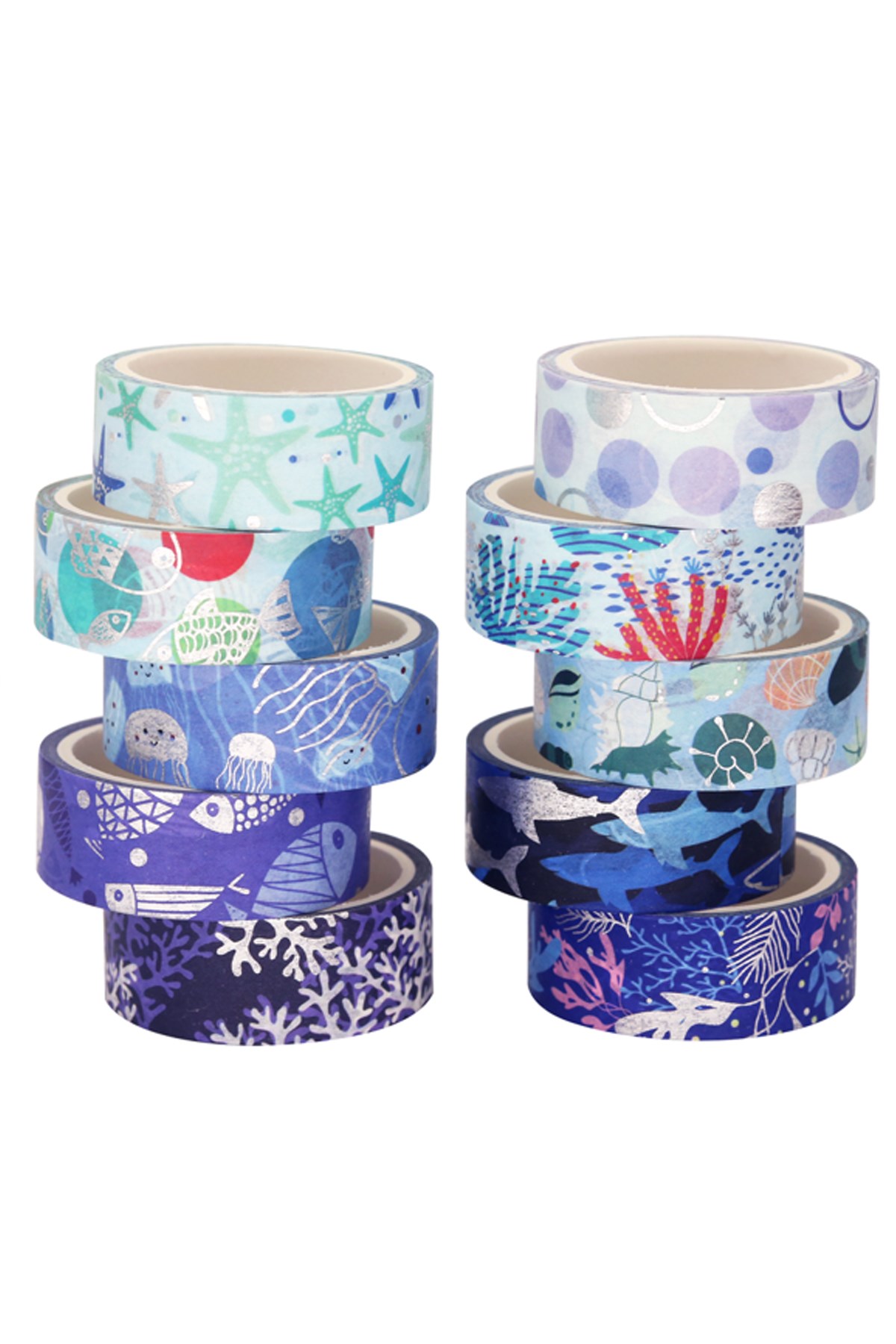 Washi Dekor Bant Seti 10'lu 1.5 cm x 4 mt Metalik Mavi