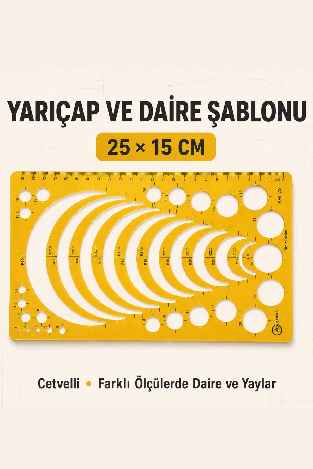 Yarıçap ve Daire Çizim Şablonu 25*15cm