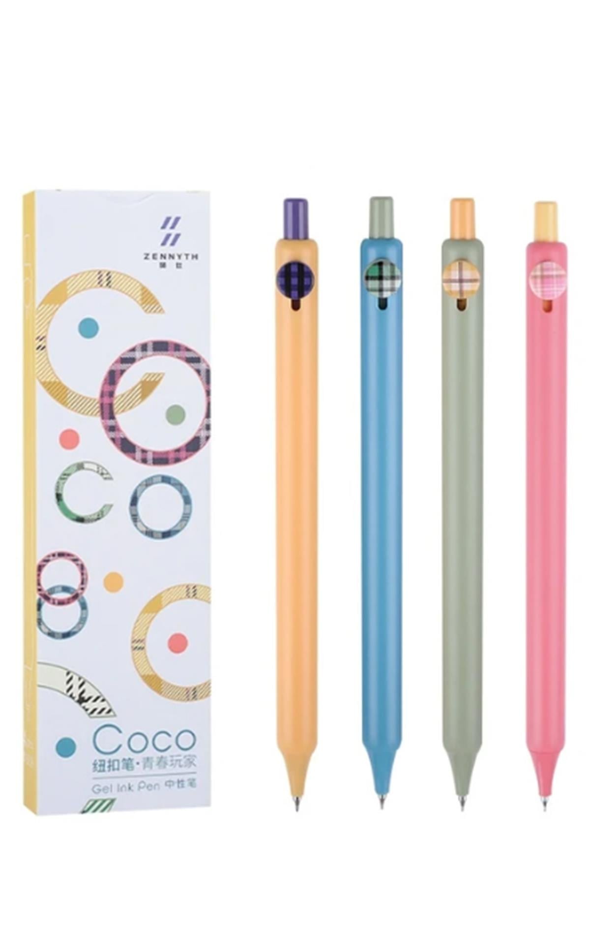 Zennyth Coco 0.4mm Roller Kalem Macaron Renkler 4'lü - Siyah