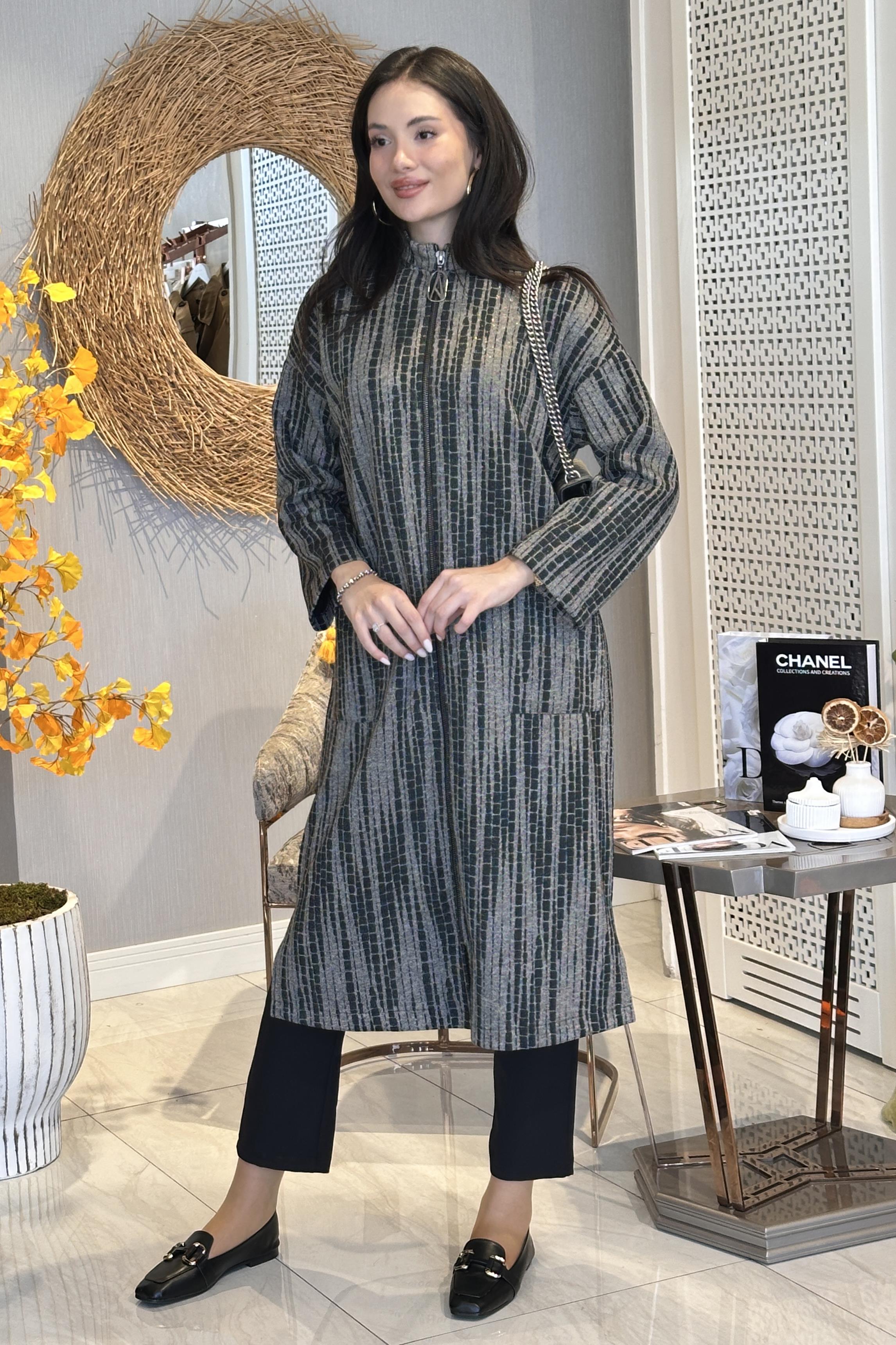 Armine Trend Sim Detaylı Fermuarlı Uzun Kap 25KT547 - Siyah
