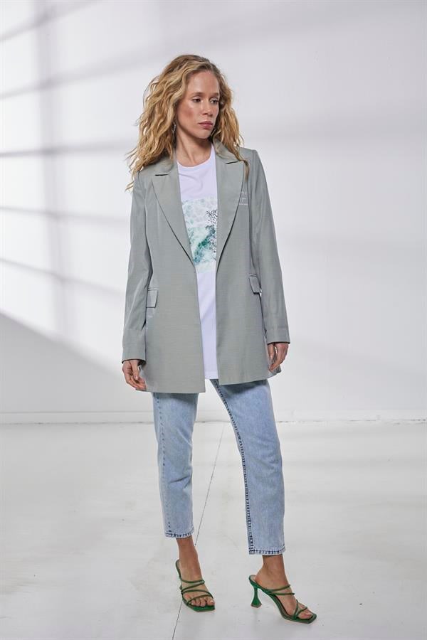 Çıtçıtlı Yazılı Casual Ceket - Lacivert