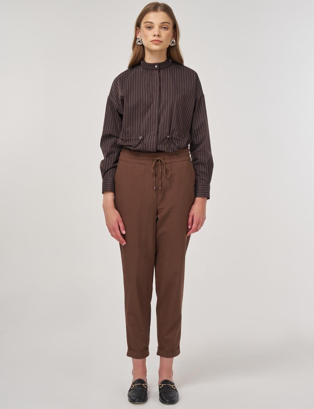 Kayra Duble Paça Havuç Kesim Pantolon KY-A25-79019 - Kakao