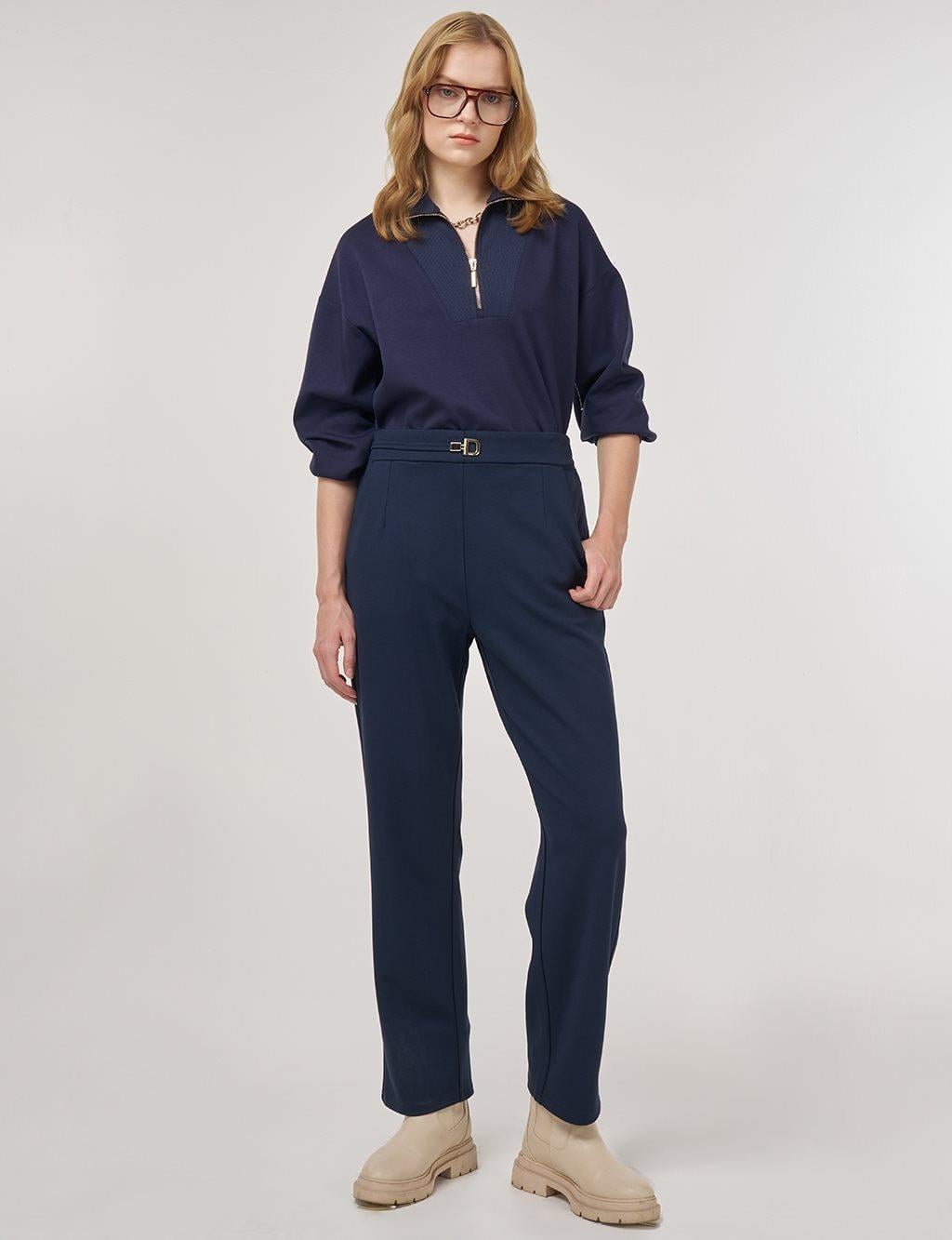Kayra Metal Tokalı Boru Paça Pantolon KA-A25-19010 - Lacivert