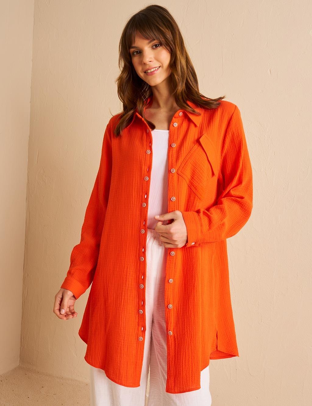 Kayra Tunik Yaka Müslin Tunik - Mercan