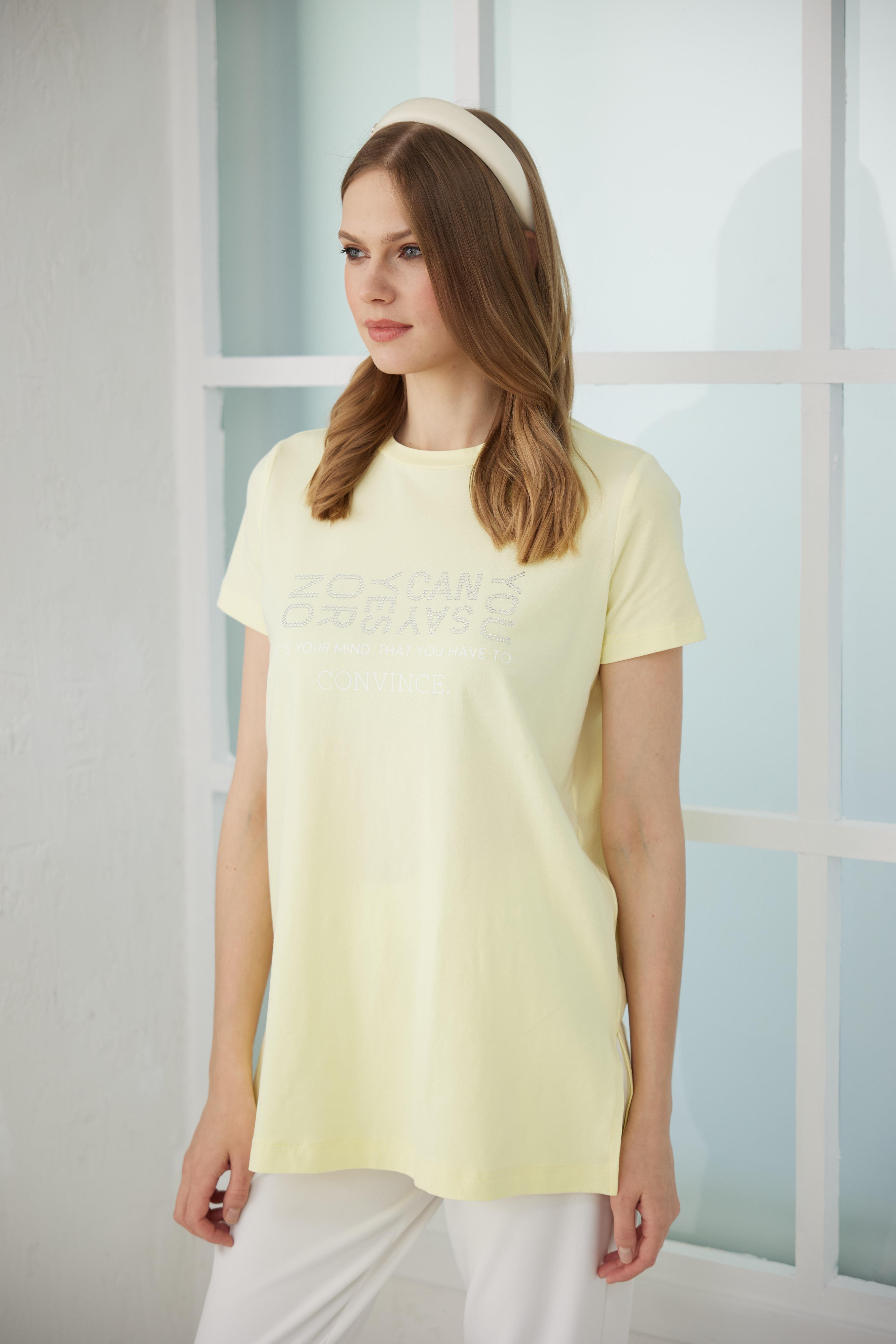 Taş Baskılı T-Shirt - Sarı