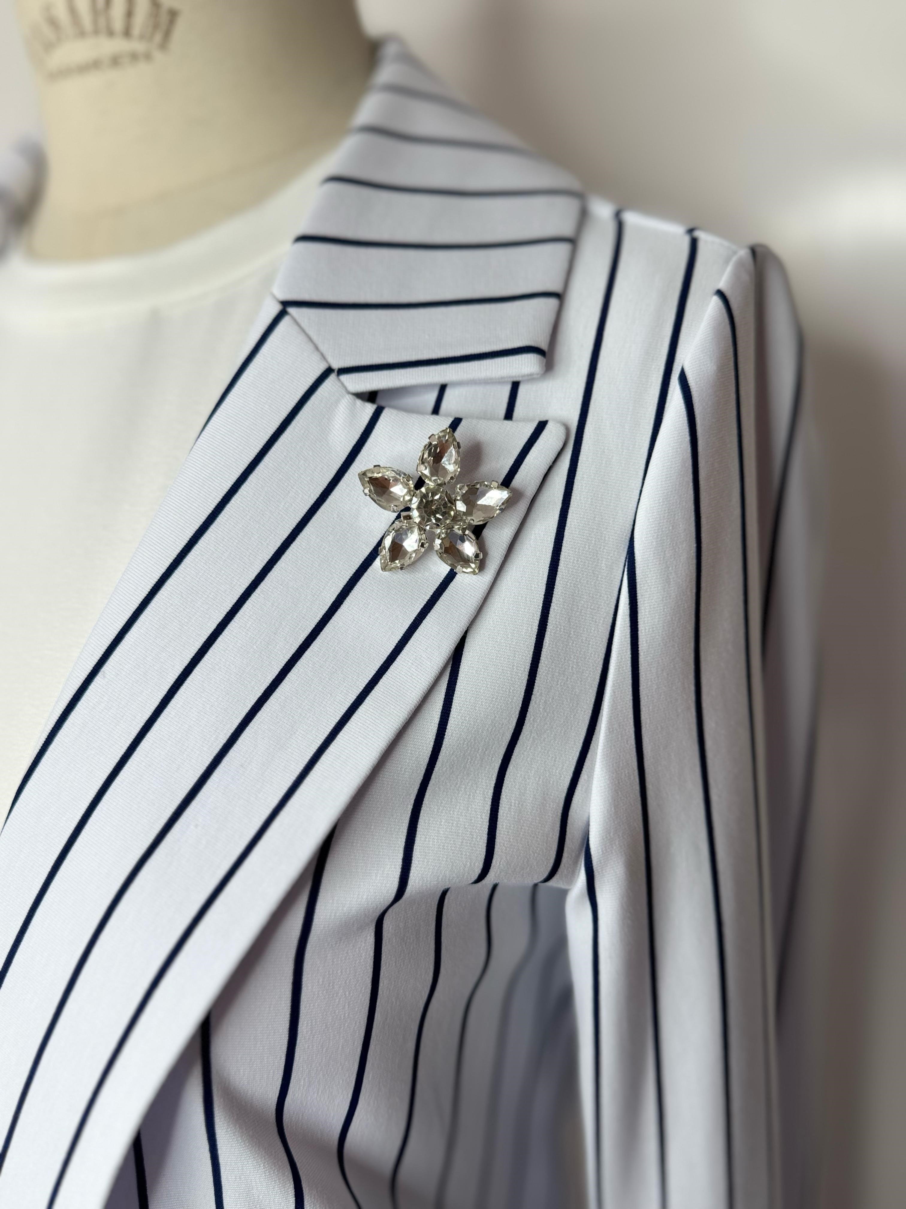 Taşlı Çizgili Blazer Ceket - Lacivert