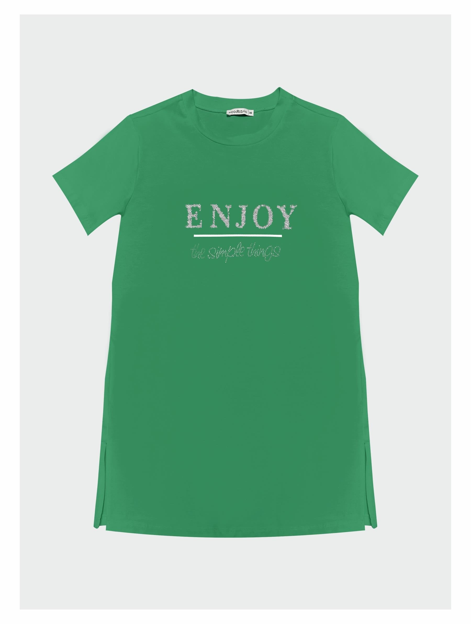 Yazılı Taşlı Baskılı T-Shirt - Yeşil