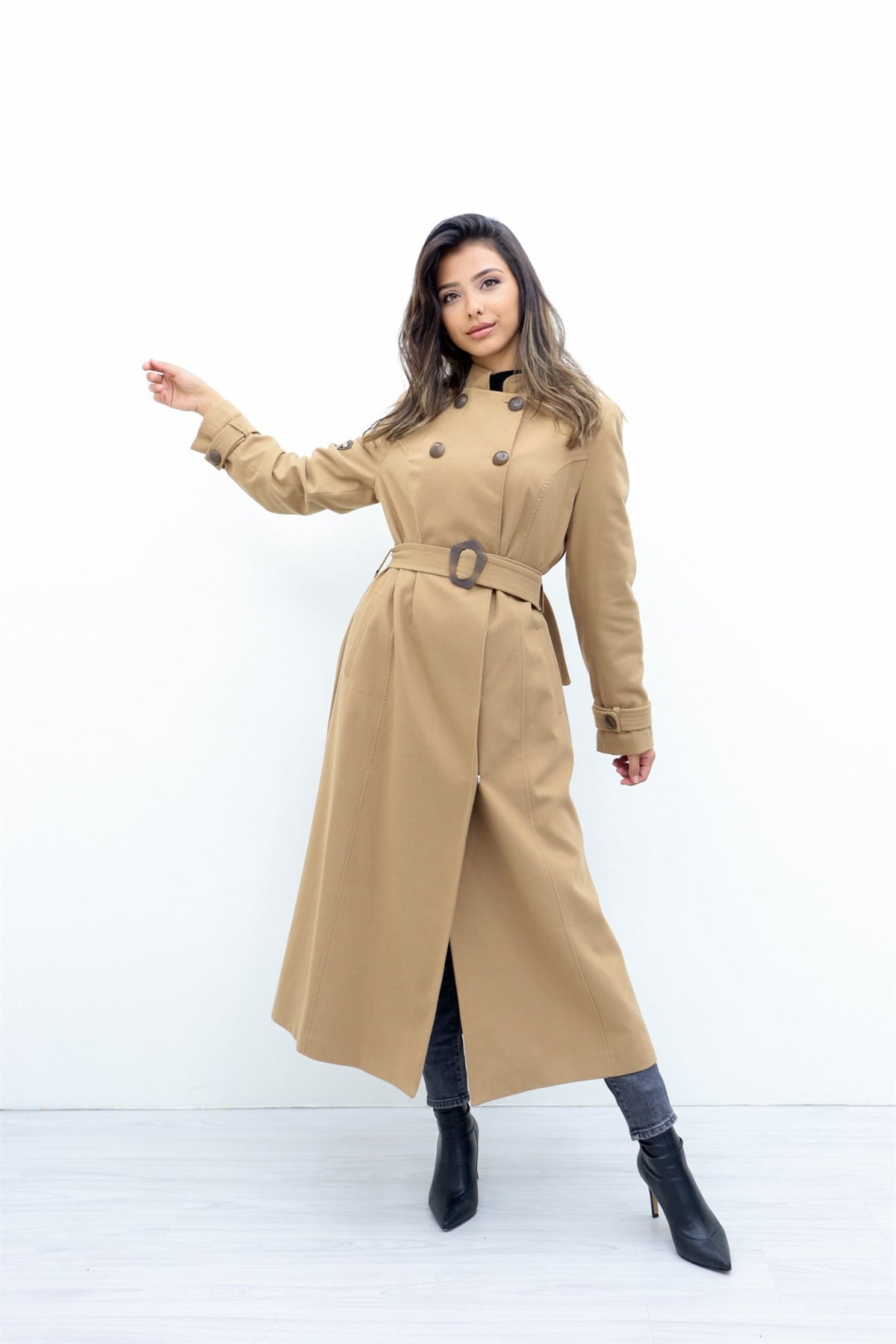 Armine Düğmeli Manto - Camel
