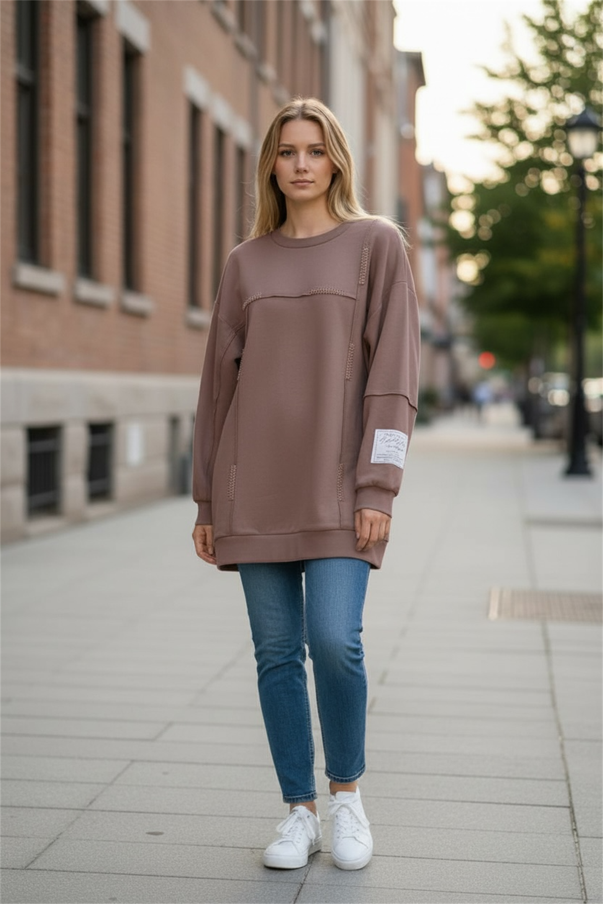 Kol Etiket Detaylı Sweatshirt - Vizon