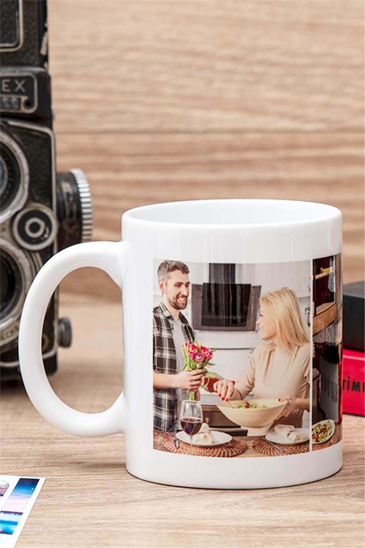 Kişiye Özel 3 Fotoğraflı Porselen Beyaz Kupa Bardak