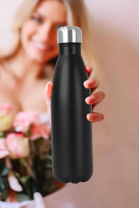 500ml Siyah Çevirmeli Kapaklı Promosyon Çelik Termos Şişe