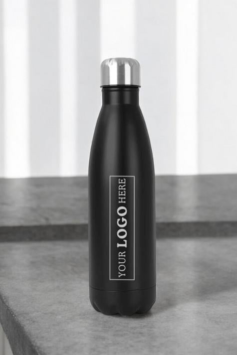 500ml Siyah Çevirmeli Kapaklı Promosyon Çelik Termos Şişe