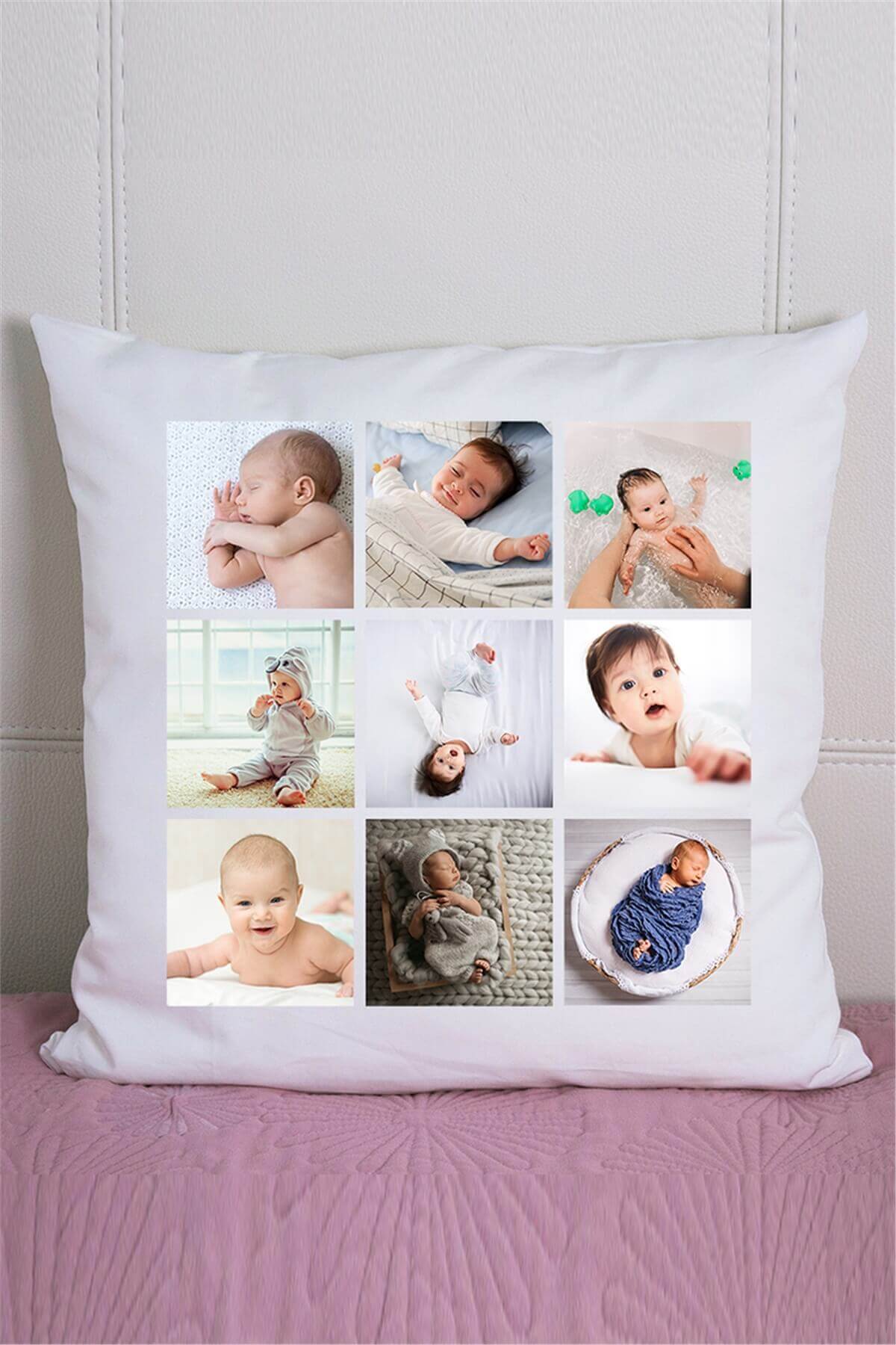 9 Fotoğraflı Kişiye Özel Saten Kare Yastık