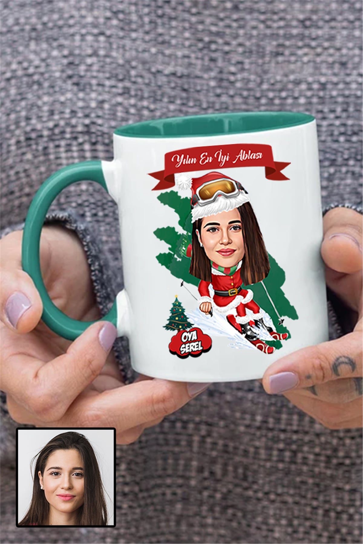 Ablaya Yılbaşı Hediyesi Karikatürlü İçi Renkli Kupa Bardak