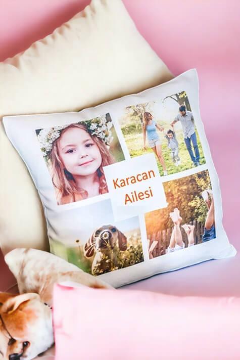 Ailelere Özel Fotoğraf Baskılı Saten Kare Yastık