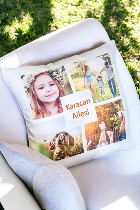 Ailelere Özel Fotoğraf Baskılı Saten Kare Yastık