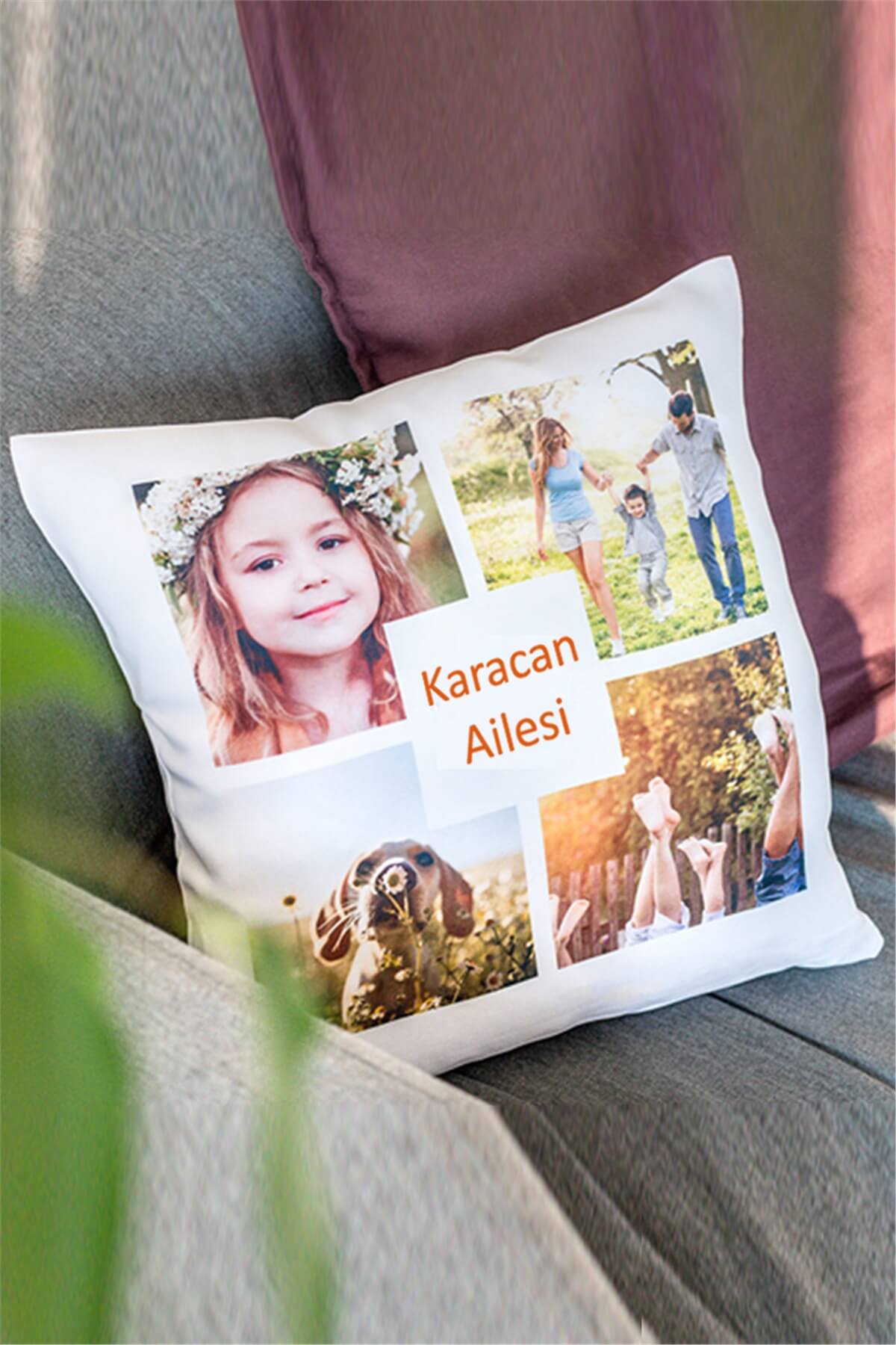 Ailelere Özel Fotoğraf Baskılı Saten Kare Yastık