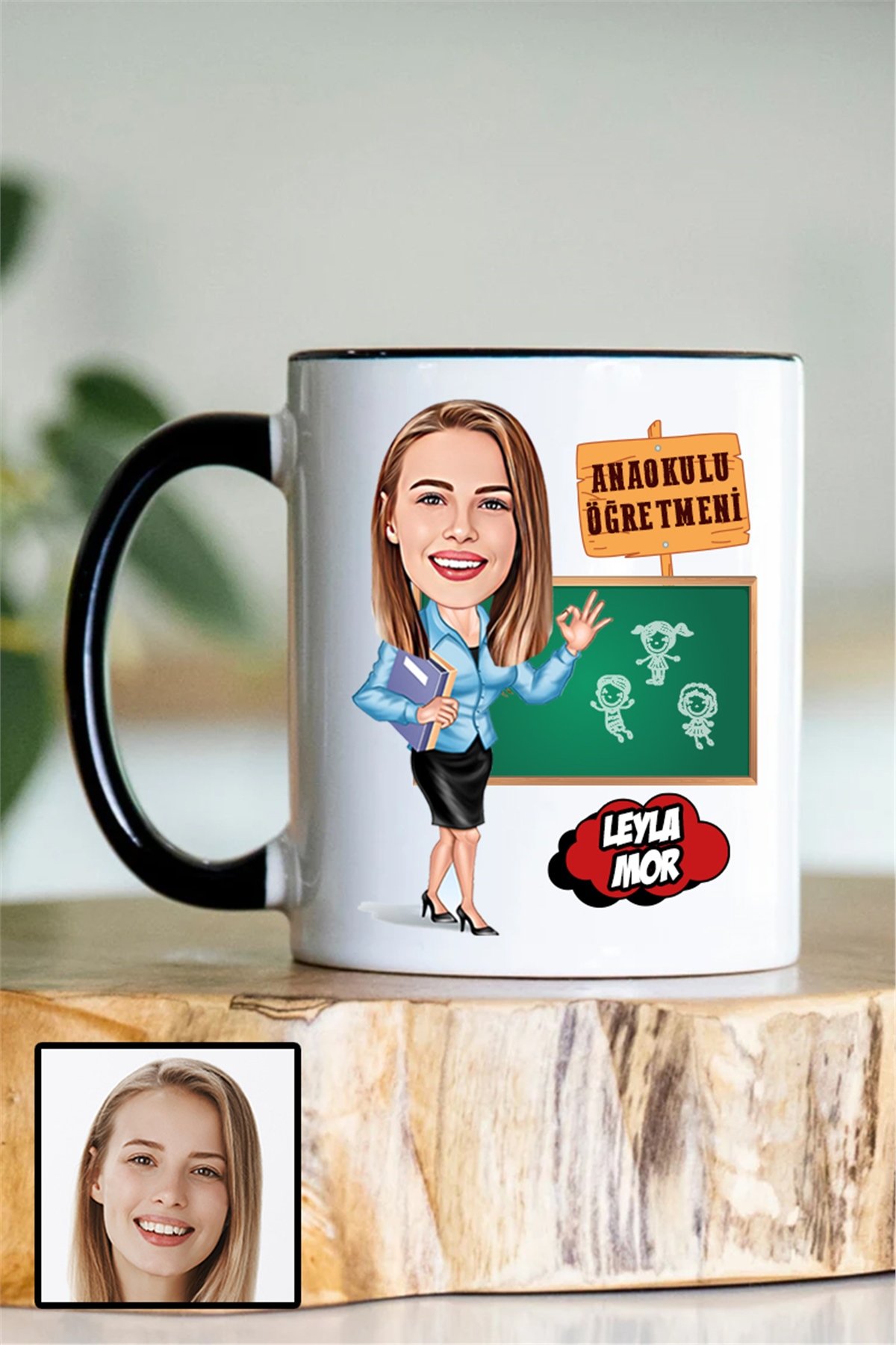 Anaokulu Öğretmenine Özel Hediye Karikatürlü İçi Renkli Kupa Bardak