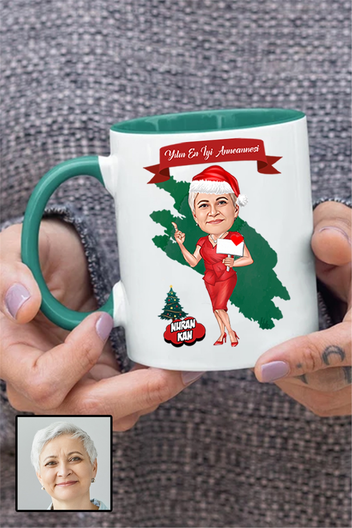 Anneanneye Yılbaşı Hediyesi Karikatürlü İçi Renkli Kupa Bardak