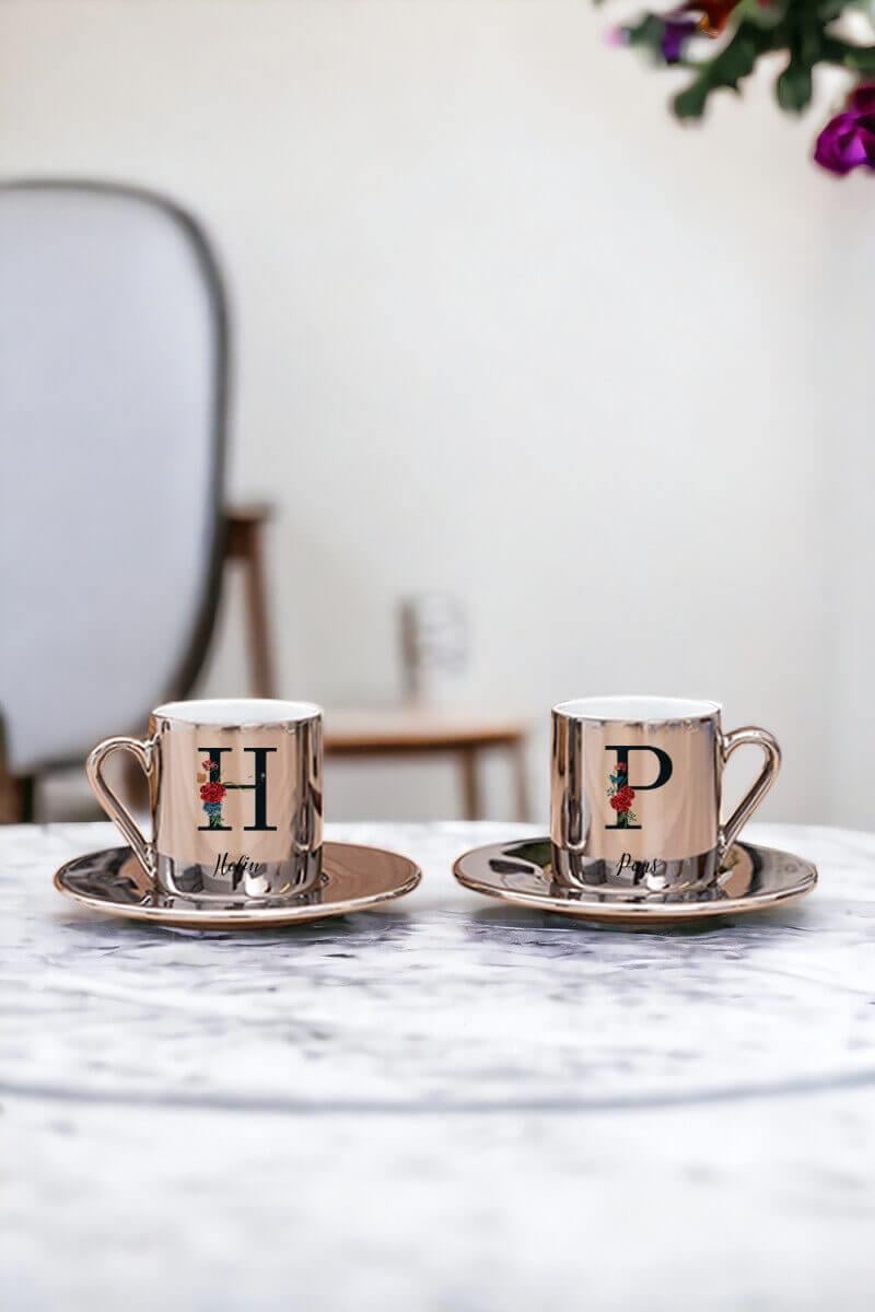 Anneye Ev Hediyesi İkili Gold Silver Türk Kahvesi Fincan Takımı
