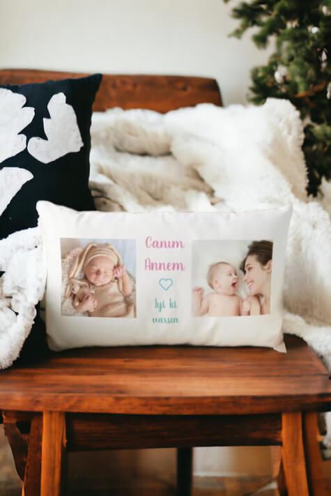 Anneye Fotoğraflı Hediye  Özel Tasarım Dikdörtgen Yastık