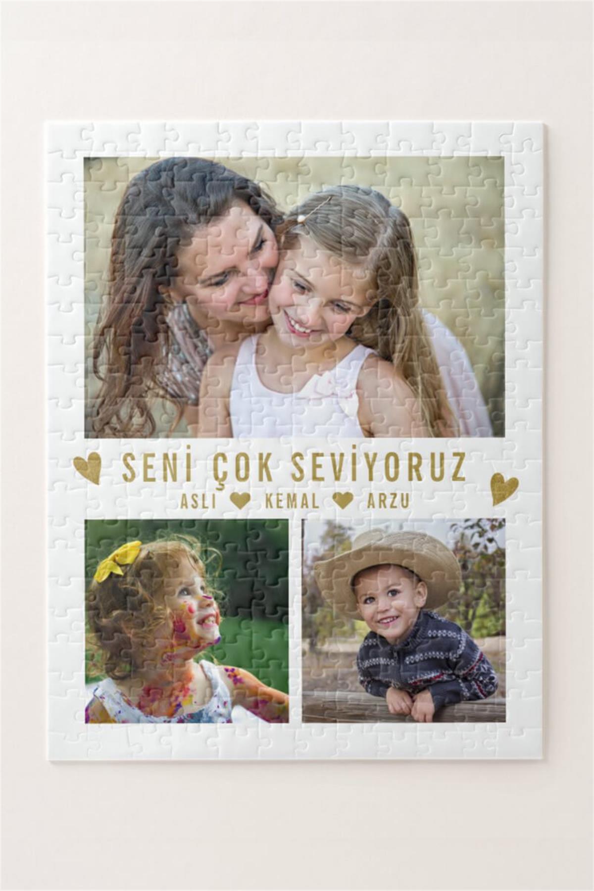 Anneye Hediye 3 Fotoğraflı Kolaj Tasarım Dikdörtgen Puzzle