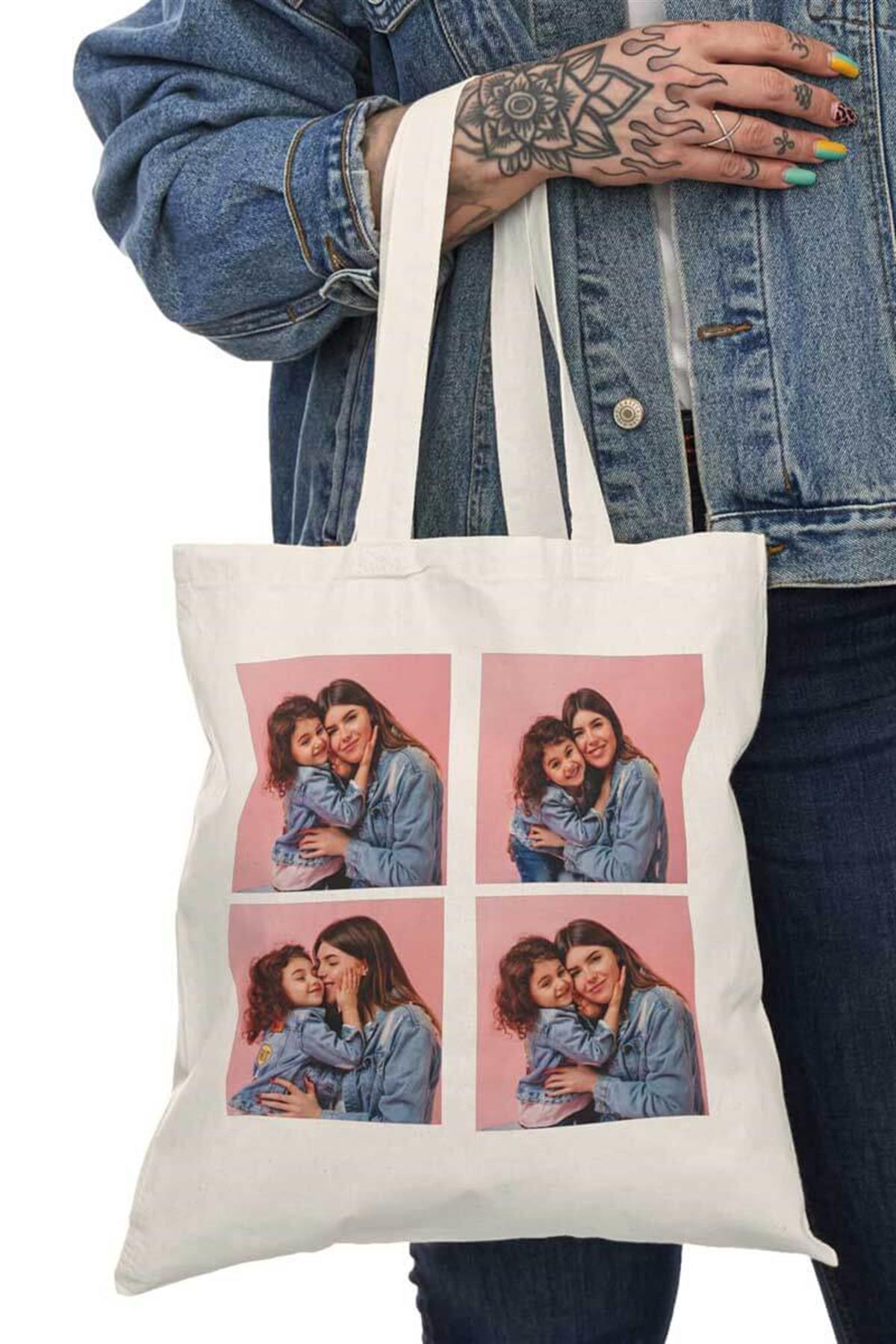 Anneye Hediye Fotoğraf Baskılı Bez Çanta
