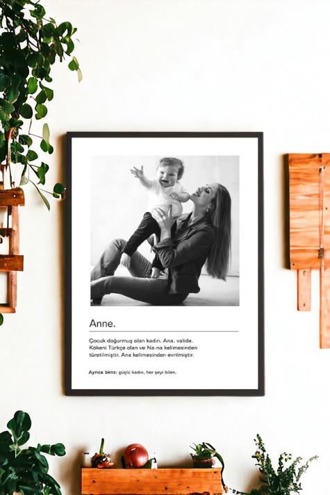 Anneye Hediye Siyah Beyaz Tasarım Kelime Anlamlı Hediye Çerçeve