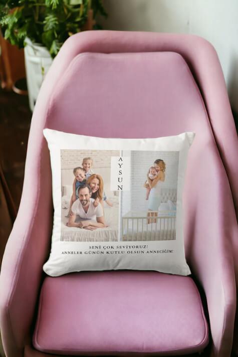 Anneye Kişiye Özel Hediye Fotoğraflı Saten Kare Yastık