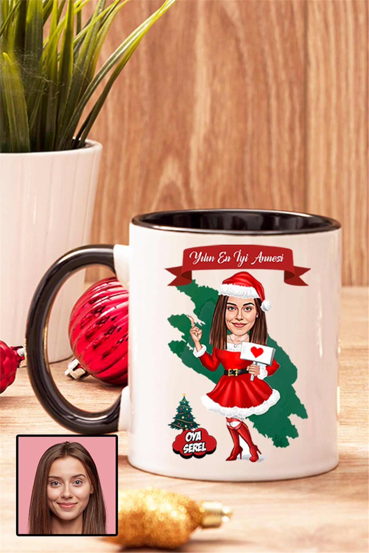 Anneye Yılbaşı Hediyesi Karikatürlü İçi Renkli Kupa Bardak