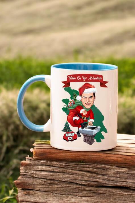 Arkadaşa Yılbaşı Hediyesi Erkek Karikatürlü Renkli Kupa Bardak