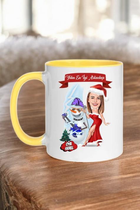 Arkadaşa Yılbaşı Hediyesi Kadın Karikatürlü Renkli Kupa Bardak