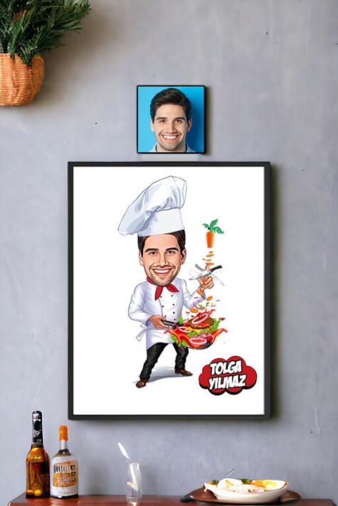 Aşçıya Hediye Kişiye Özel Aşçı Karikatürlü Hediyelik Çerçeve
