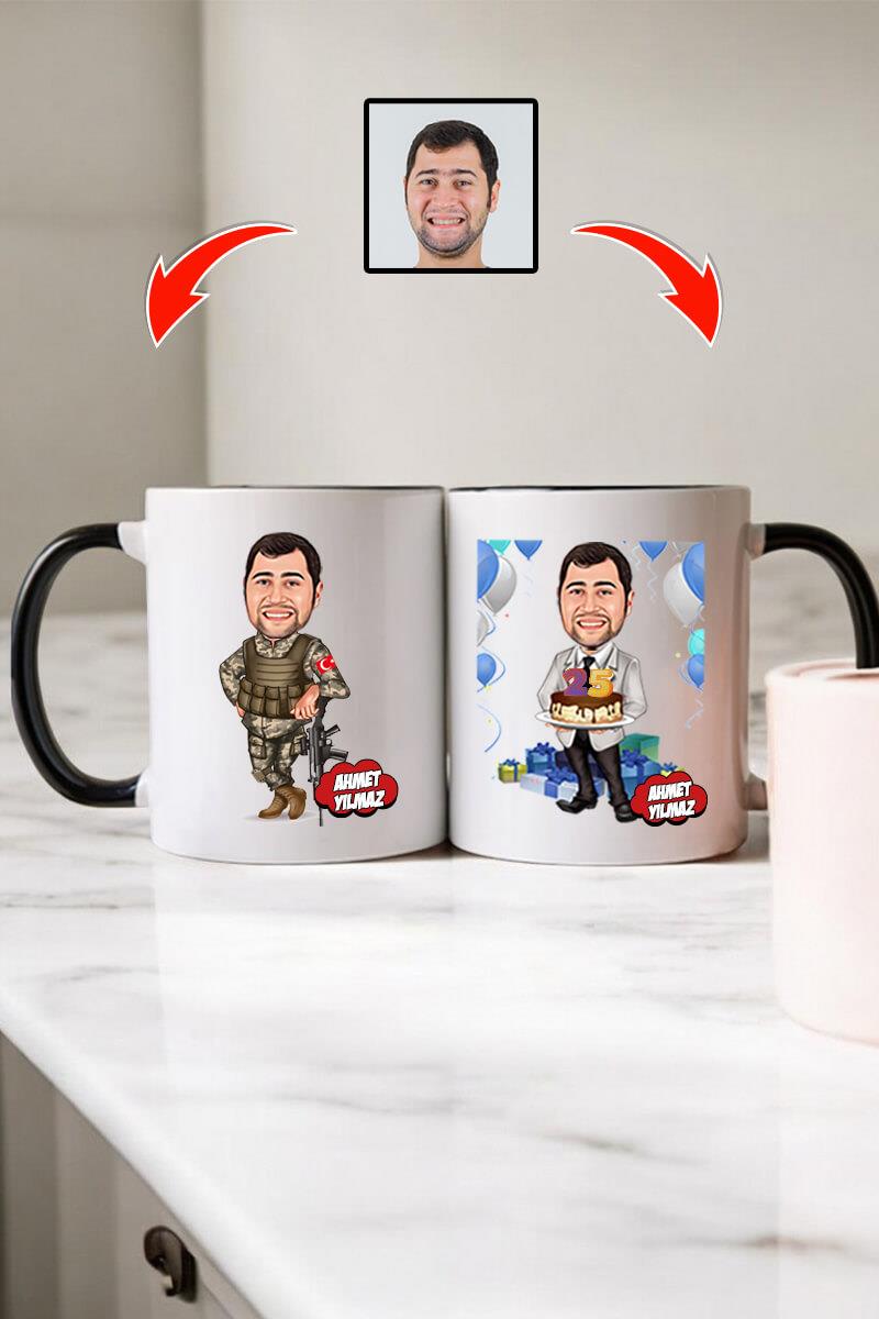 Askere Doğum Günü Hediyesi Karikatürlü Kupa Bardak