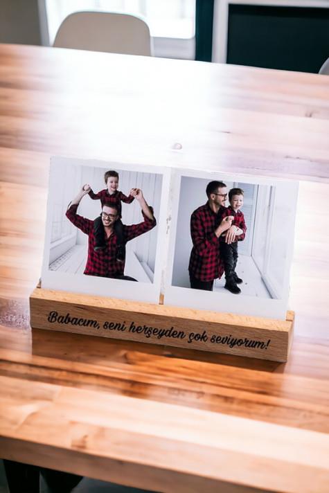 Babaya Hediye 2 Fotoğraflı Ahşap Stand