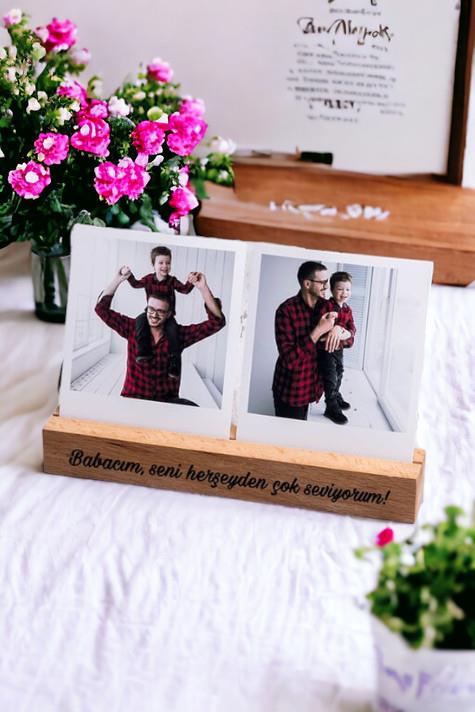Babaya Hediye 2 Fotoğraflı Ahşap Stand