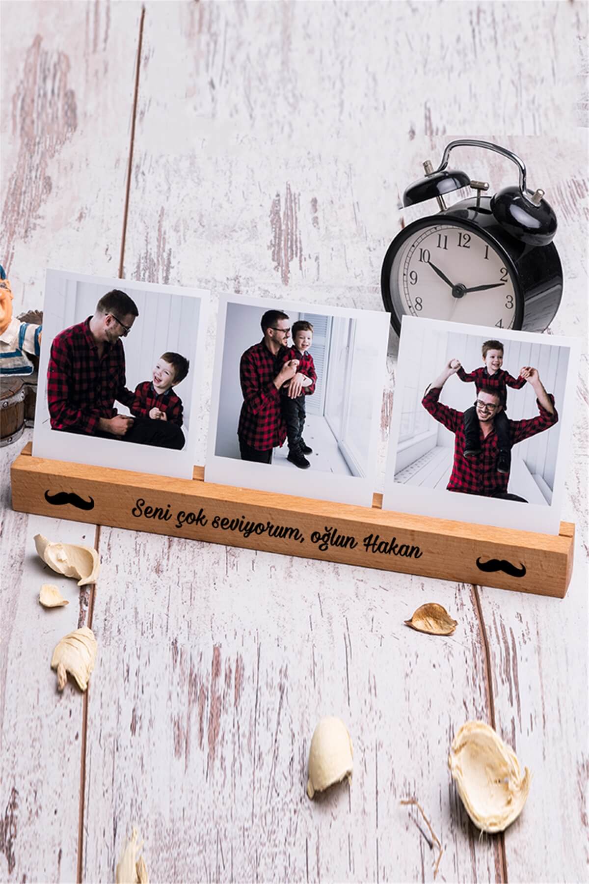 Babaya Hediye 3 Fotoğraflı Ahşap Stand