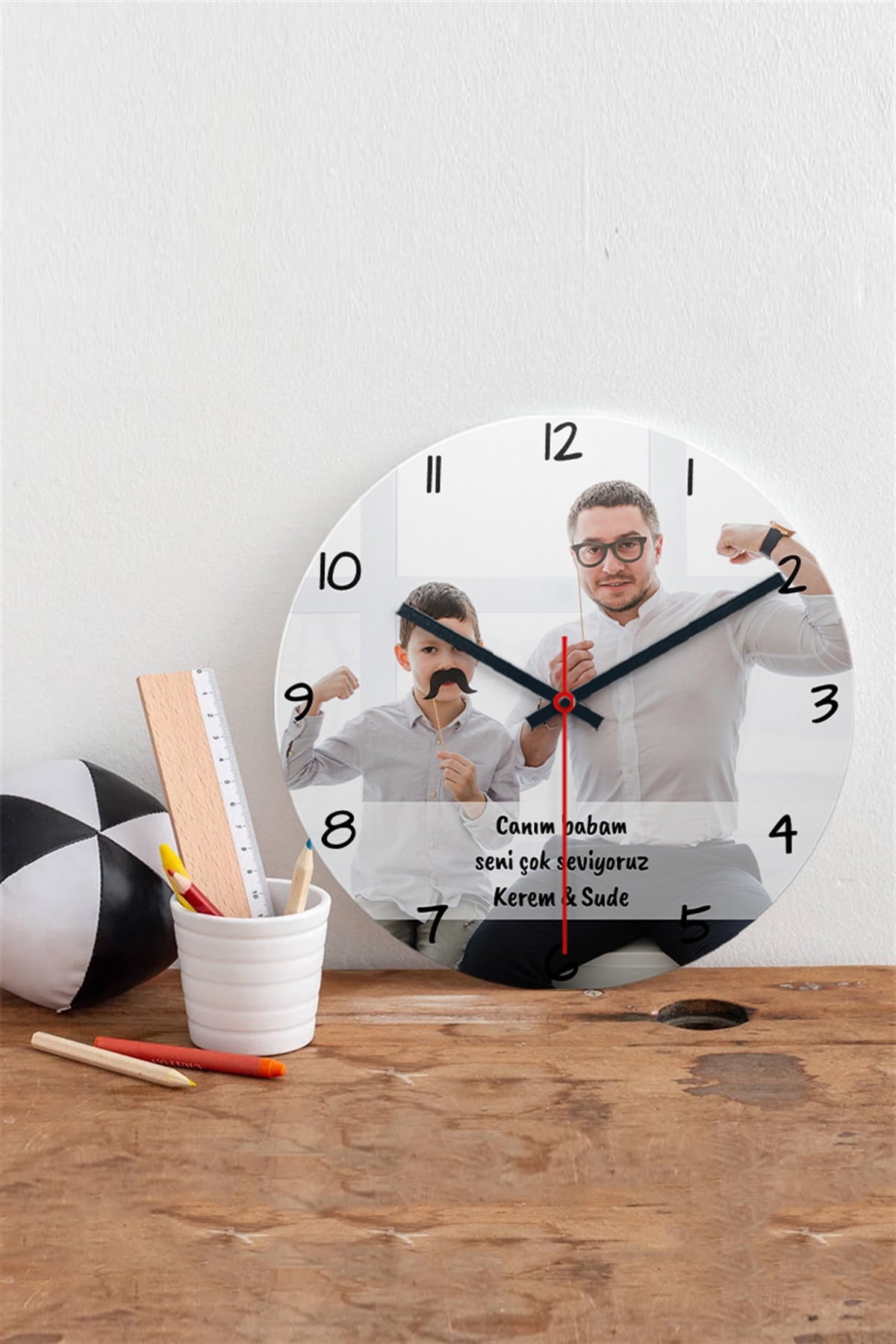 Babaya Hediye Fotoğraflı Ahşap Duvar Saati