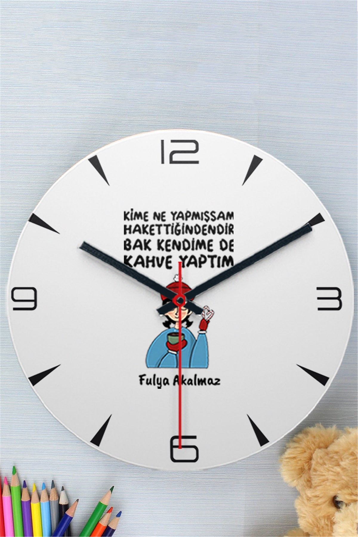 Bak Kendime De Kahve Yaptım Ahşap Duvar Saati