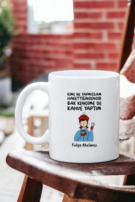 Kahveseverlere Hediye Kendime Kahve Yaptım Beyaz Kupa Bardak