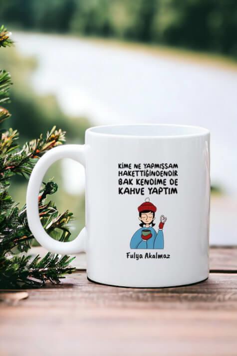 Kahveseverlere Hediye Kendime Kahve Yaptım Beyaz Kupa Bardak