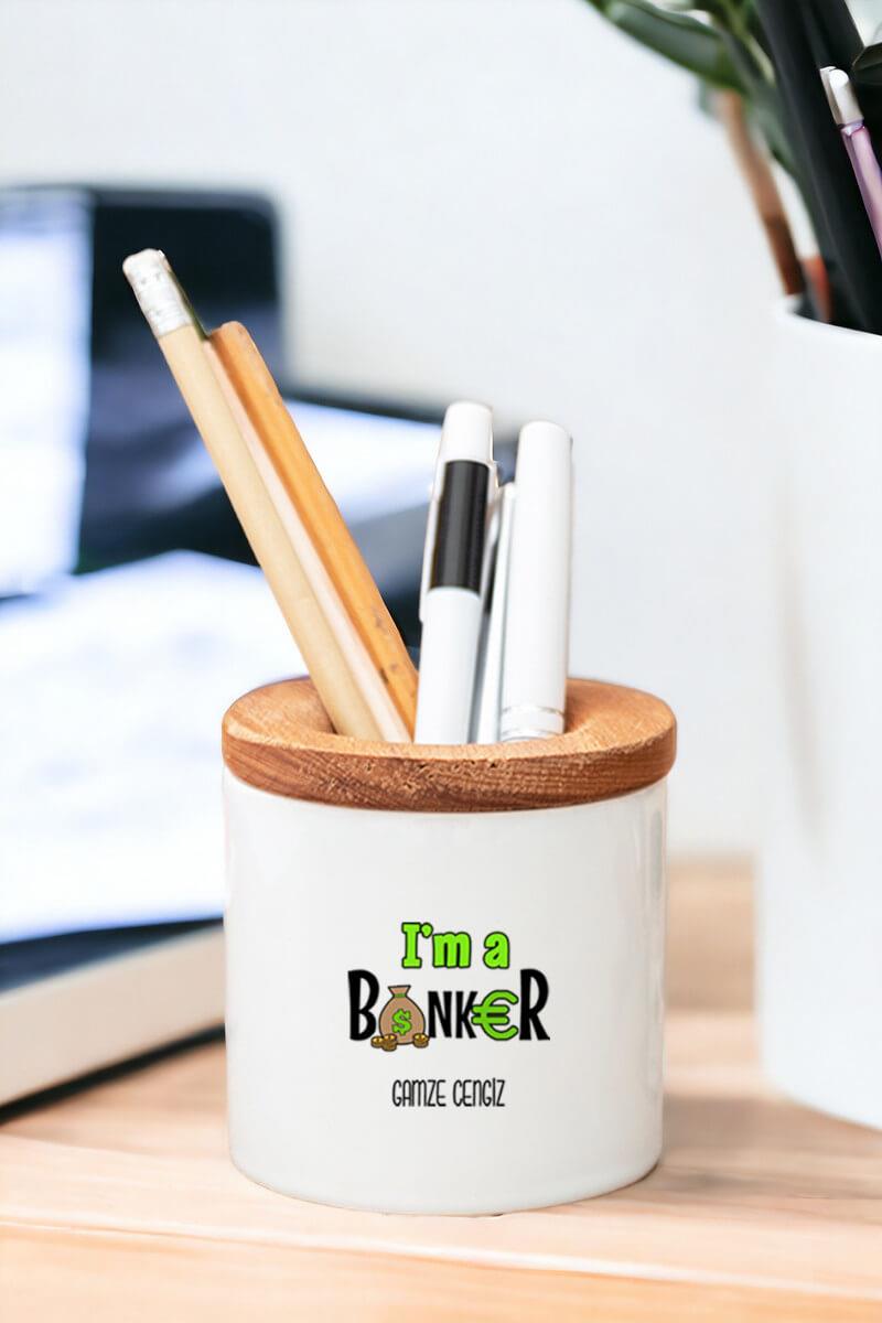 Bankacı Ahşap Kapaklı Kalemlik