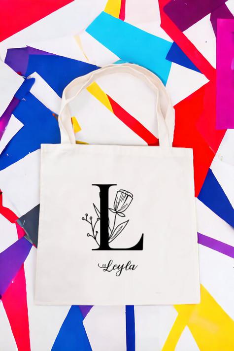 Baş Harfli Çiçek Tasarım Bez Çanta