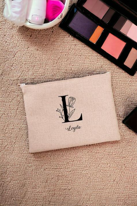 Baş Harfli Çiçek Tasarım Keten Bez El Çantası