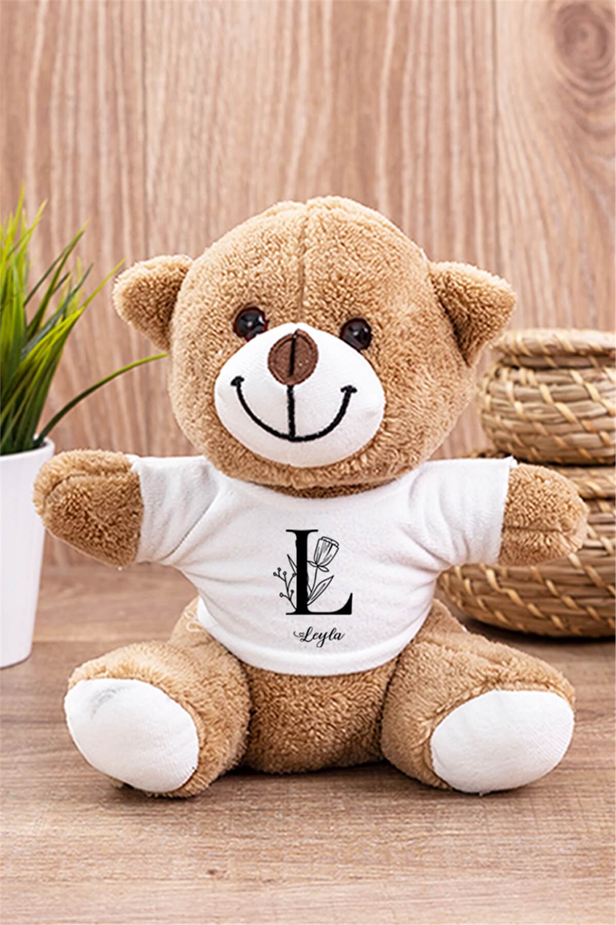 Baş Harfli Çiçek Tasarım Peluş Ayıcık