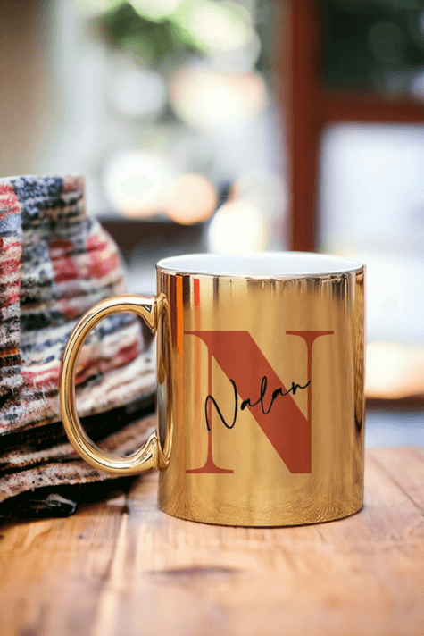 Baş Harfli Üzeri İsim Yazılı Gold - Silver Kupa Bardak